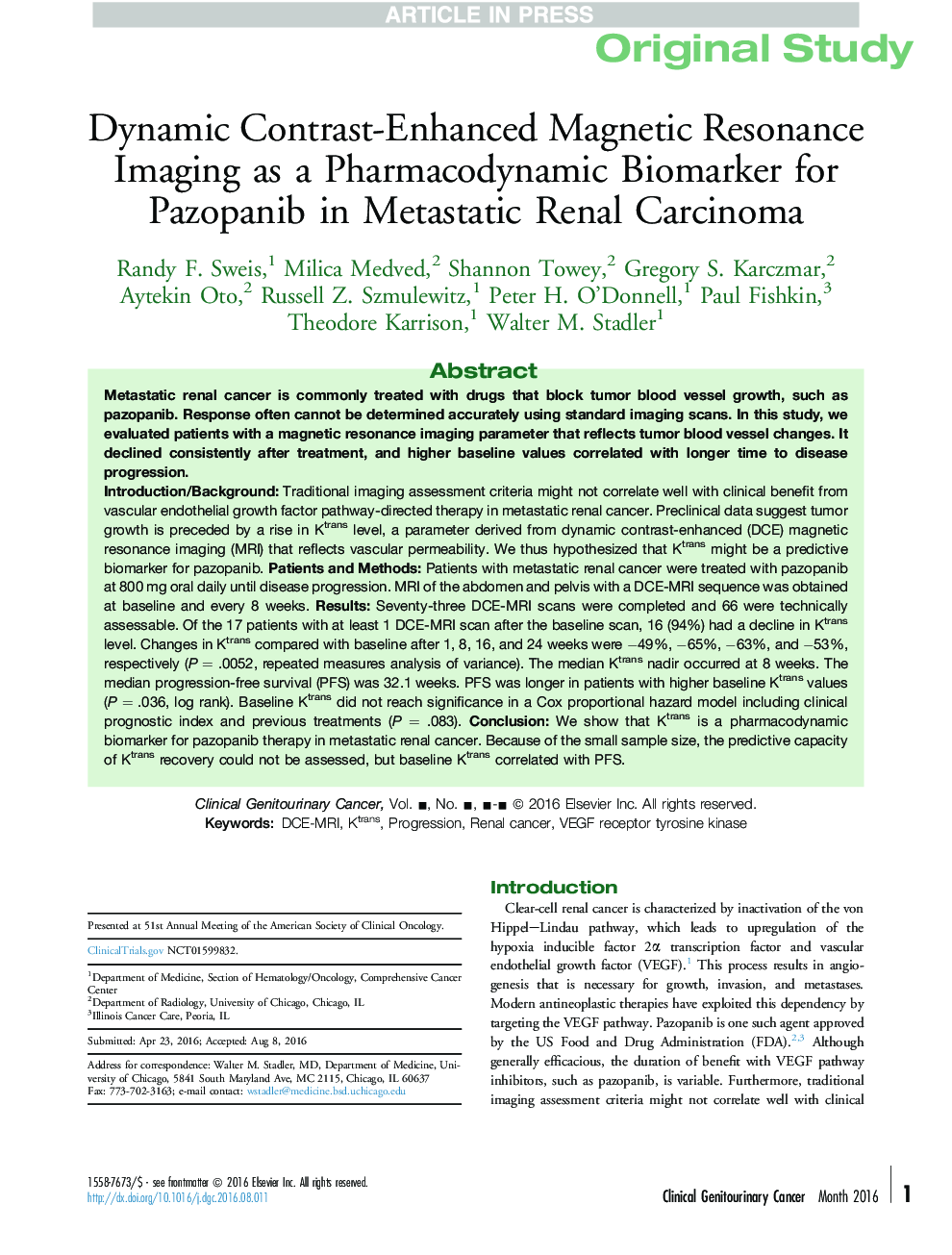 Dynamic Contrast-Enhanced Magnetic Resonance Imaging as a Pharmacodynamic Biomarker for Pazopanib in Metastatic Renal Carcinoma