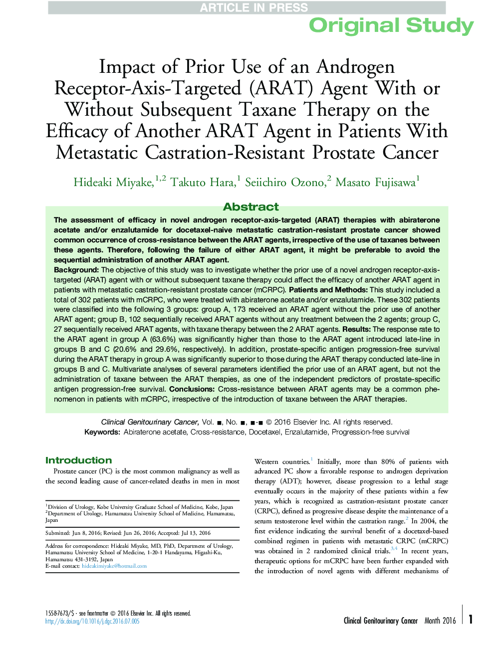 Impact of Prior Use of an Androgen Receptor-Axis-Targeted (ARAT) Agent With or Without Subsequent Taxane Therapy on the Efficacy of Another ARAT Agent in Patients With Metastatic Castration-Resistant Prostate Cancer