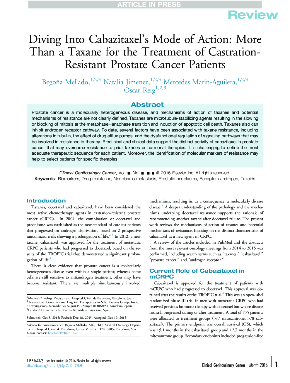 Diving Into Cabazitaxel's Mode of Action: More Than a Taxane for the Treatment of Castration-Resistant Prostate Cancer Patients