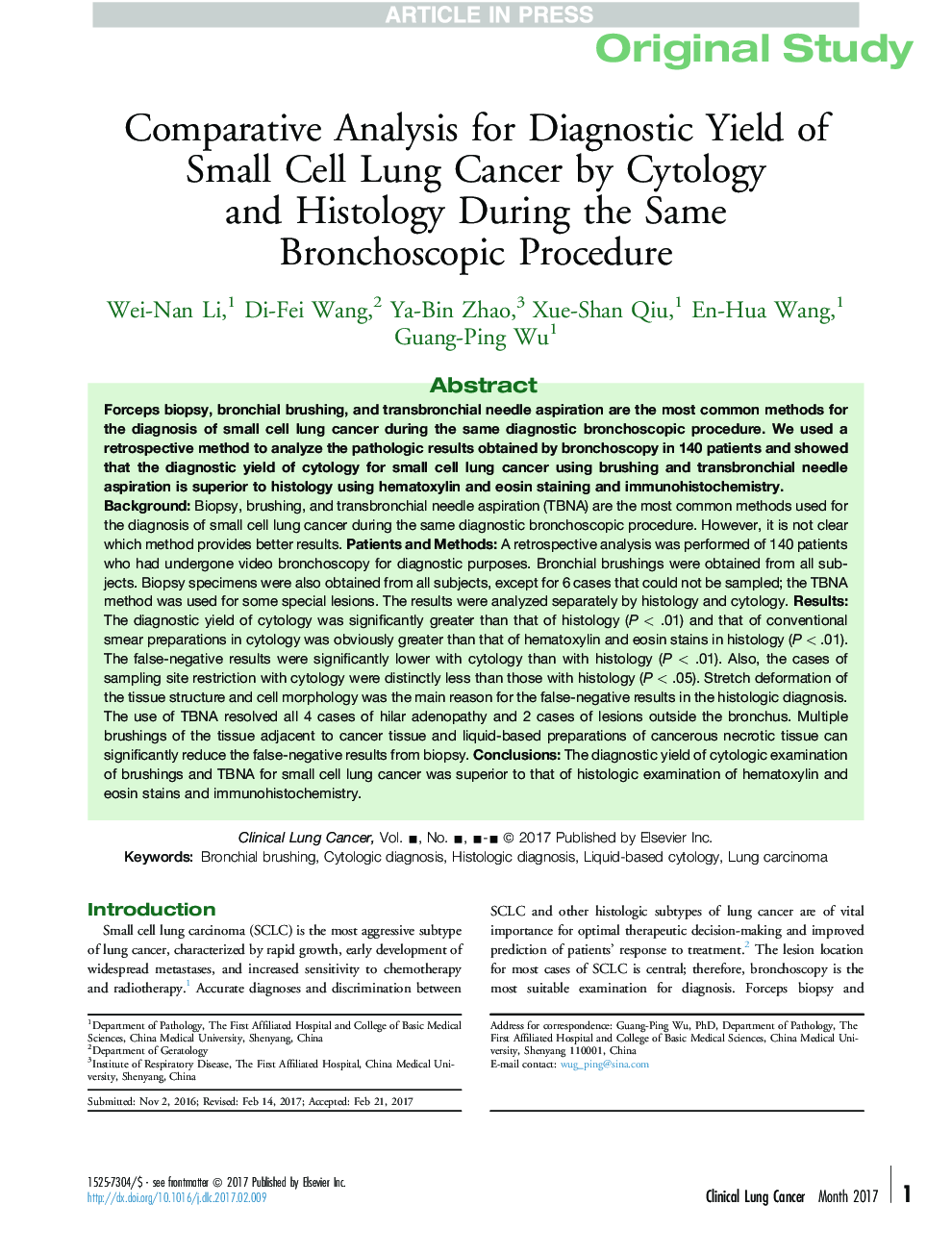 Comparative Analysis for Diagnostic Yield of Small Cell Lung Cancer by Cytology andÂ Histology During the Same BronchoscopicÂ Procedure
