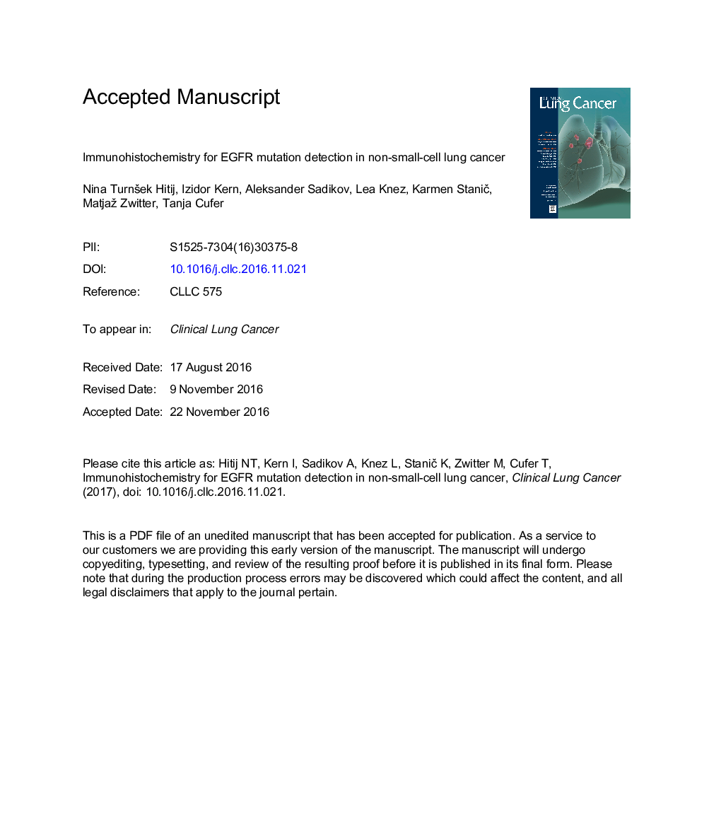 Immunohistochemistry for EGFR Mutation Detection in Non-Small-Cell Lung Cancer