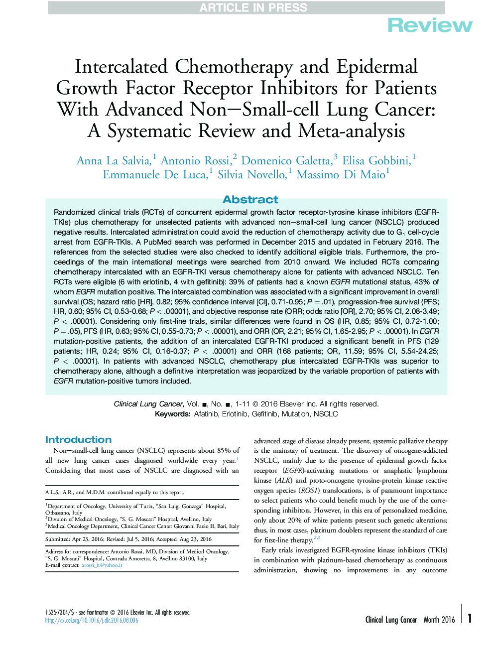 مهار کننده های گیرنده فاکتور رشد اپیدرمال در بیماران مبتلا به سرطان ریه غیر سلولی کوچک: بررسی منظم و متاآنالیز 