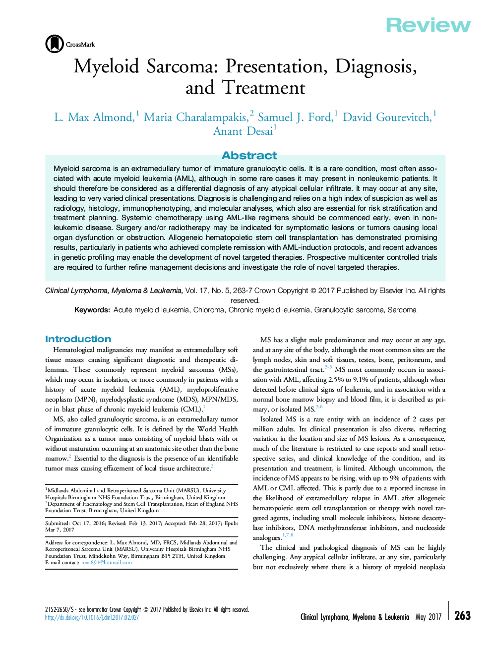 ReviewMyeloid Sarcoma: Presentation, Diagnosis, and Treatment