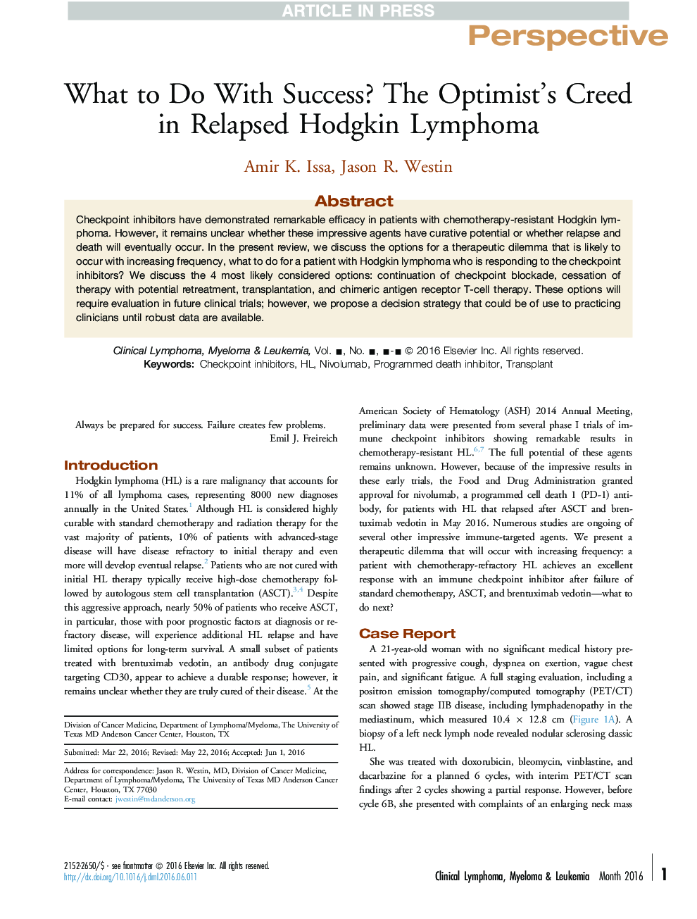 What to Do With Success? The Optimist's Creed in Relapsed Hodgkin Lymphoma