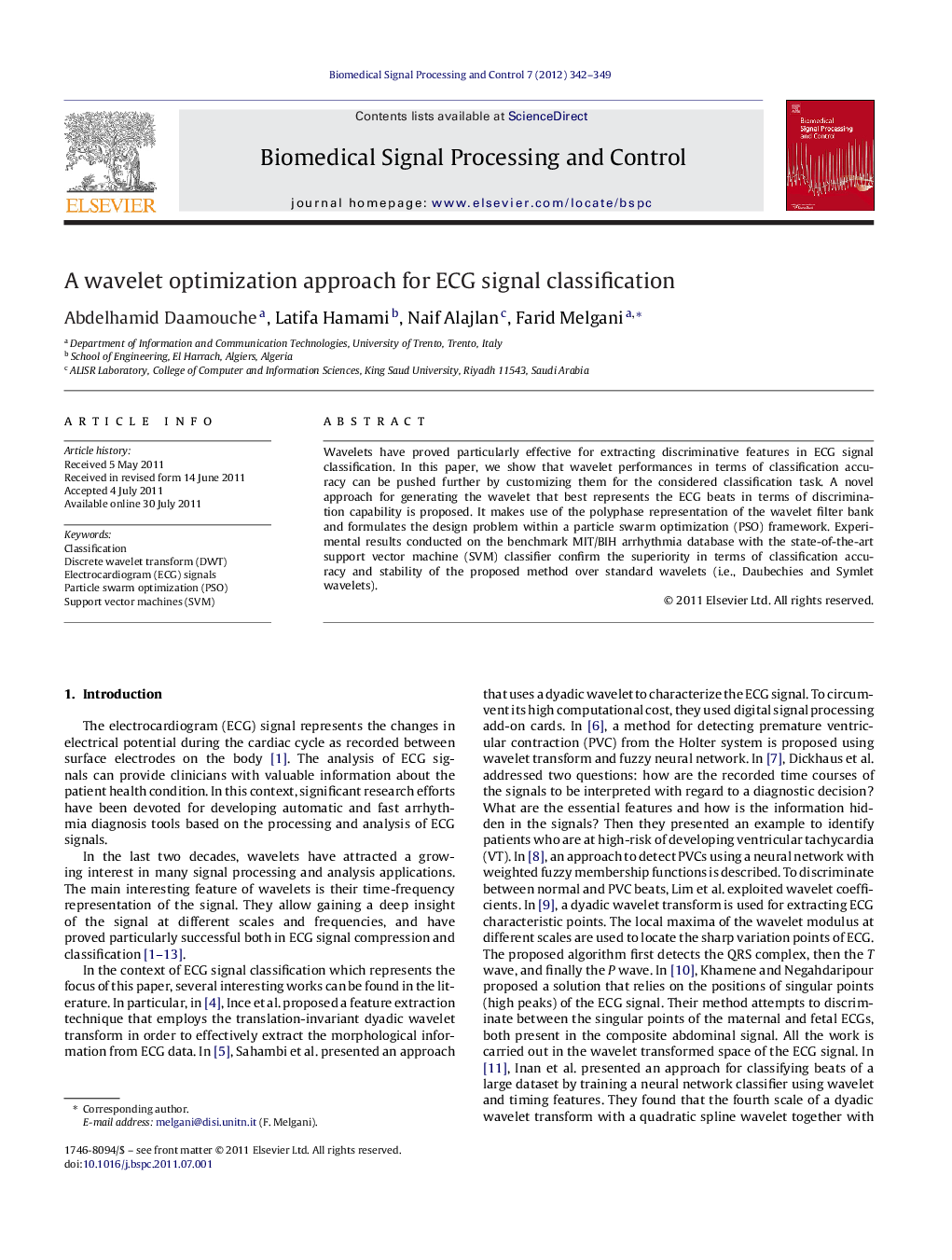 A wavelet optimization approach for ECG signal classification