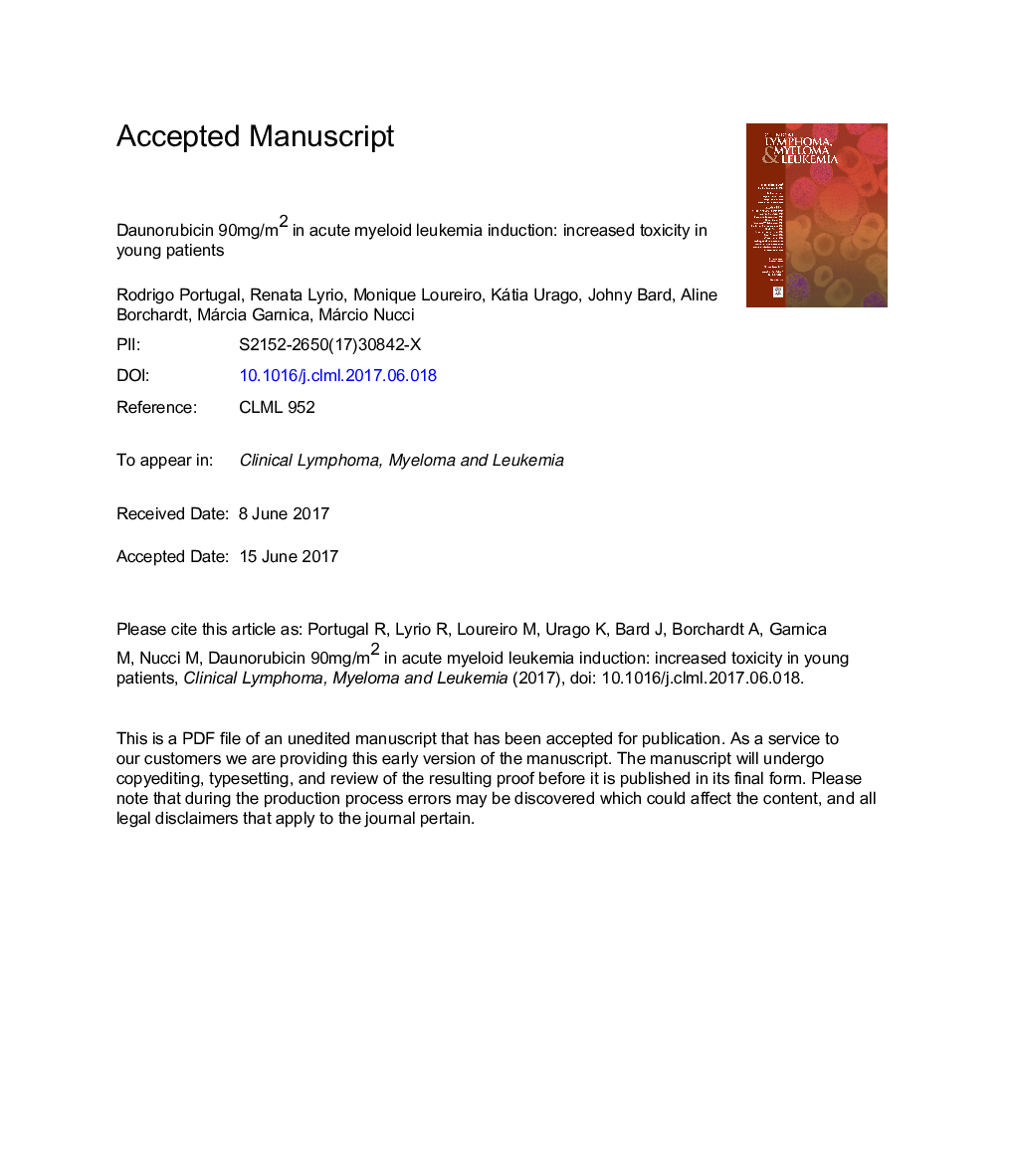 Daunorubicin 90 mg/m2 in Acute Myeloid Leukemia Induction: Increased Toxicity in YoungÂ Patients