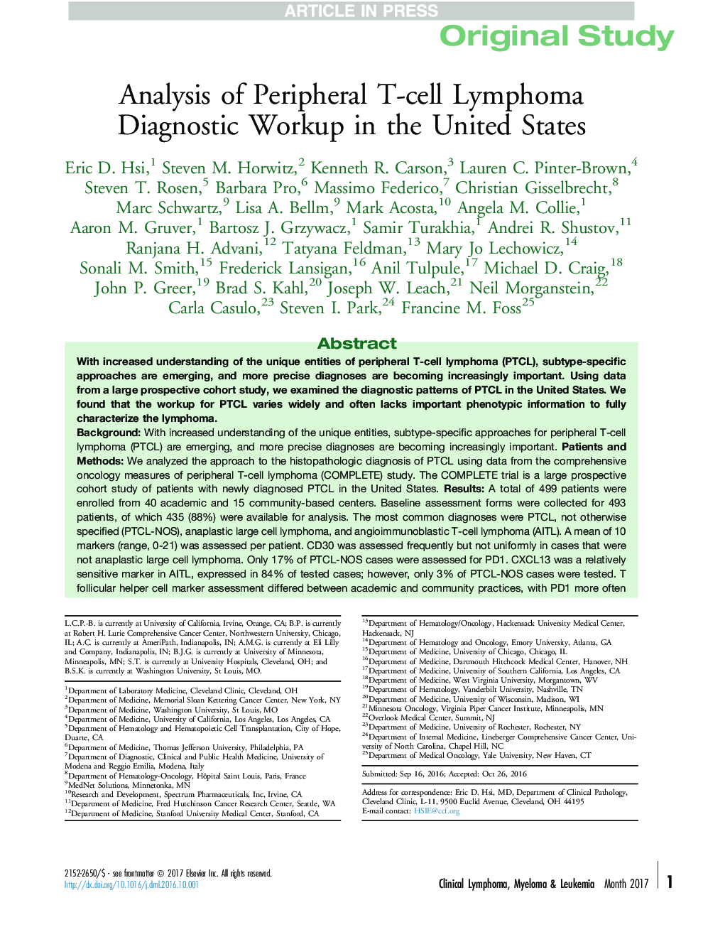 Analysis of Peripheral T-cell Lymphoma Diagnostic Workup in the United States