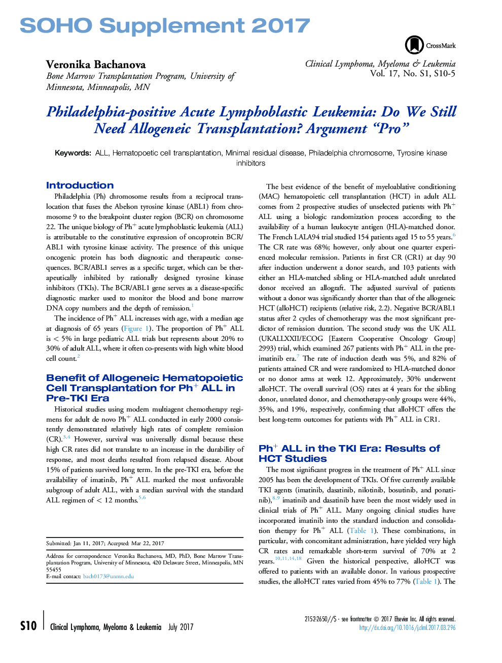 Philadelphia-positive Acute Lymphoblastic Leukemia: Do We Still Need Allogeneic Transplantation? Argument “Pro”