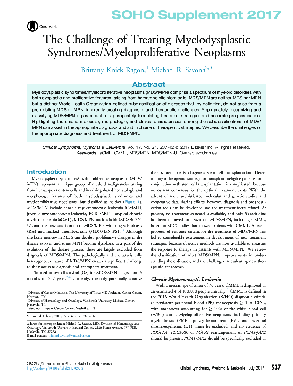 The Challenge of Treating Myelodysplastic Syndromes/Myeloproliferative Neoplasms