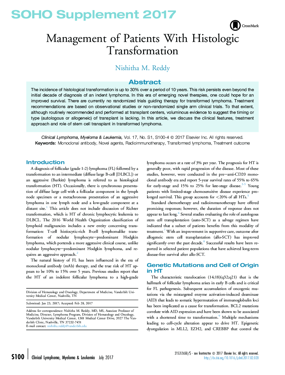 Management of Patients With Histologic Transformation