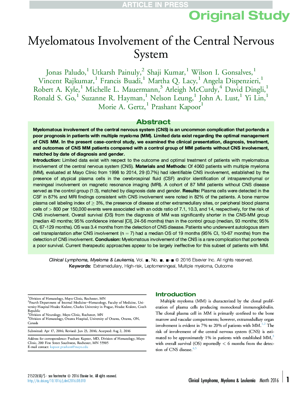 Myelomatous Involvement of the Central Nervous System