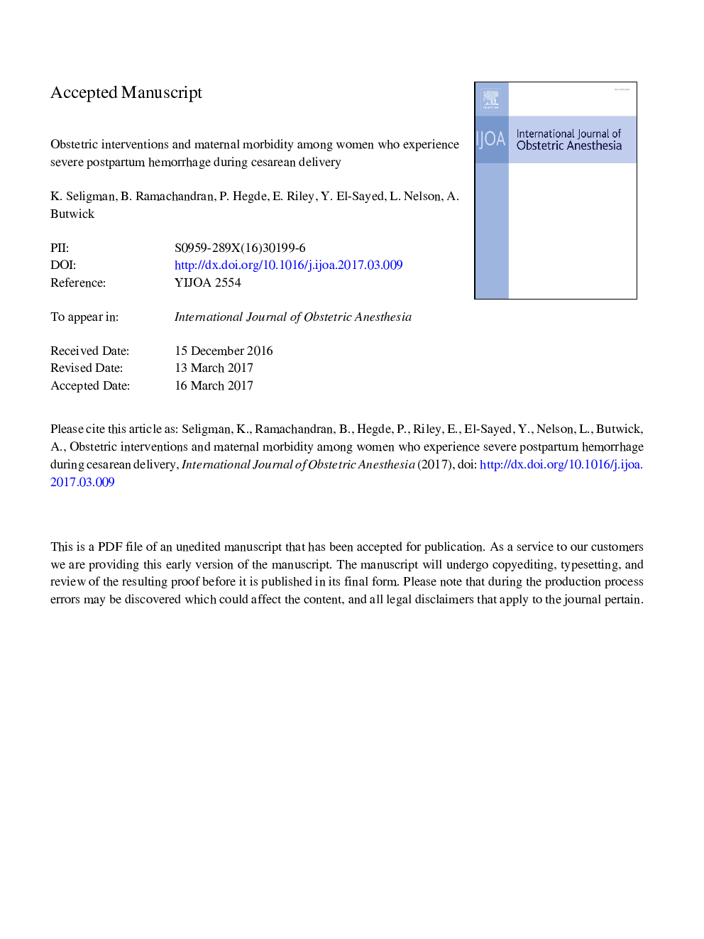 Obstetric interventions and maternal morbidity among women who experience severe postpartum hemorrhage during cesarean delivery