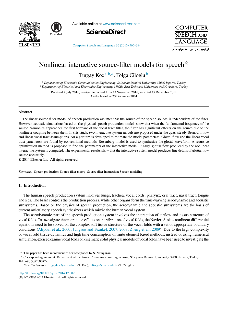 Nonlinear interactive source-filter models for speech 