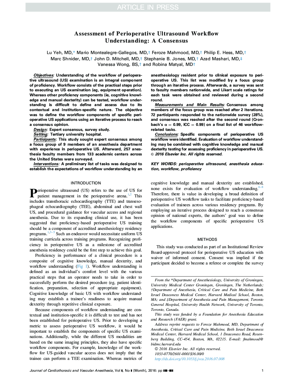 Assessment of Perioperative Ultrasound Workflow Understanding: A Consensus