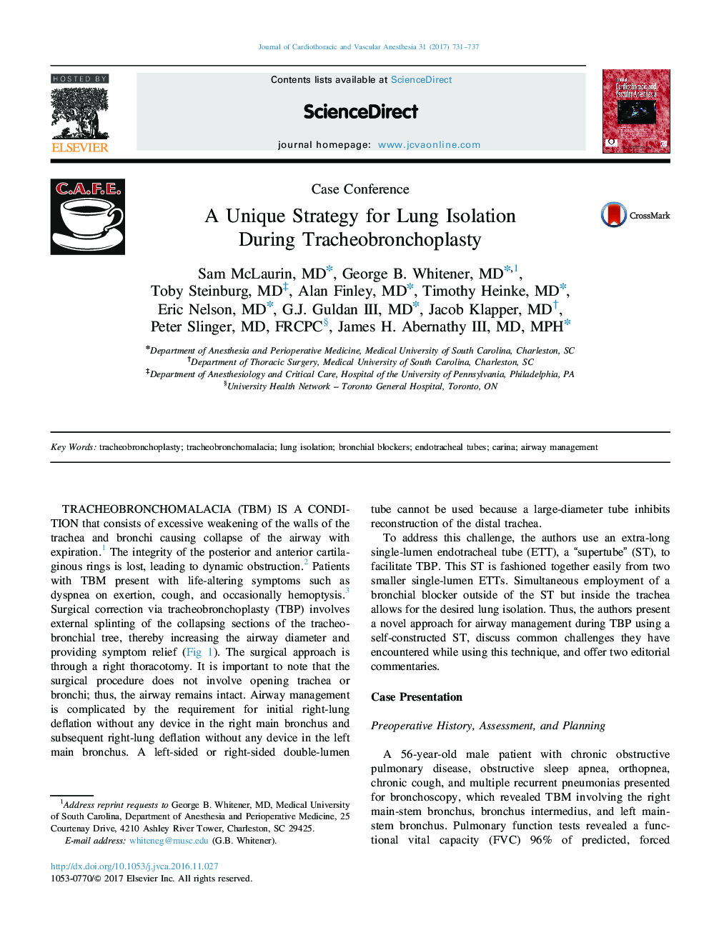 A Unique Strategy for Lung Isolation During Tracheobronchoplasty