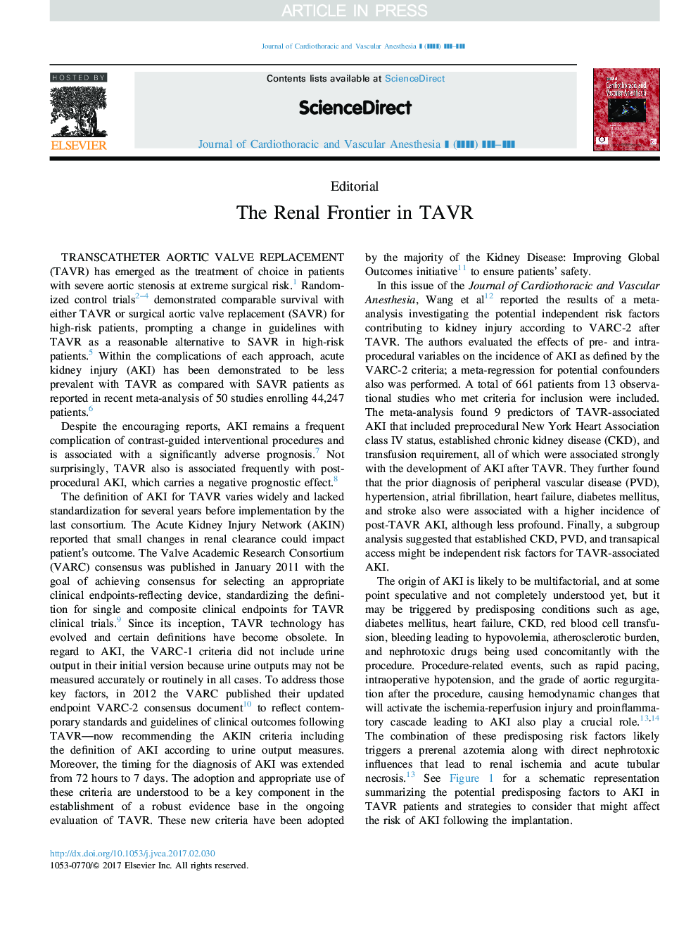 The Renal Frontier in TAVR