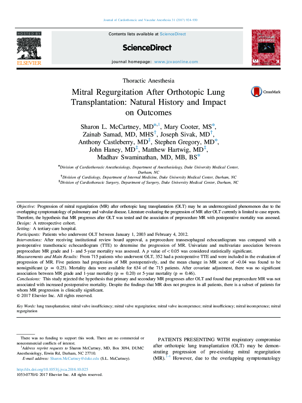 Mitral Regurgitation After Orthotopic Lung Transplantation: Natural History and Impact on Outcomes