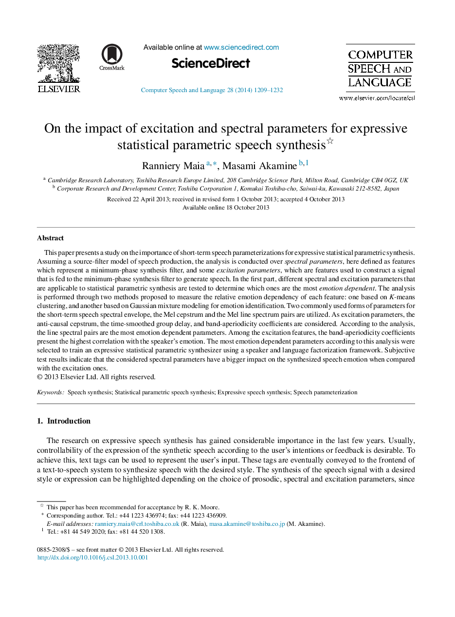 On the impact of excitation and spectral parameters for expressive statistical parametric speech synthesis 