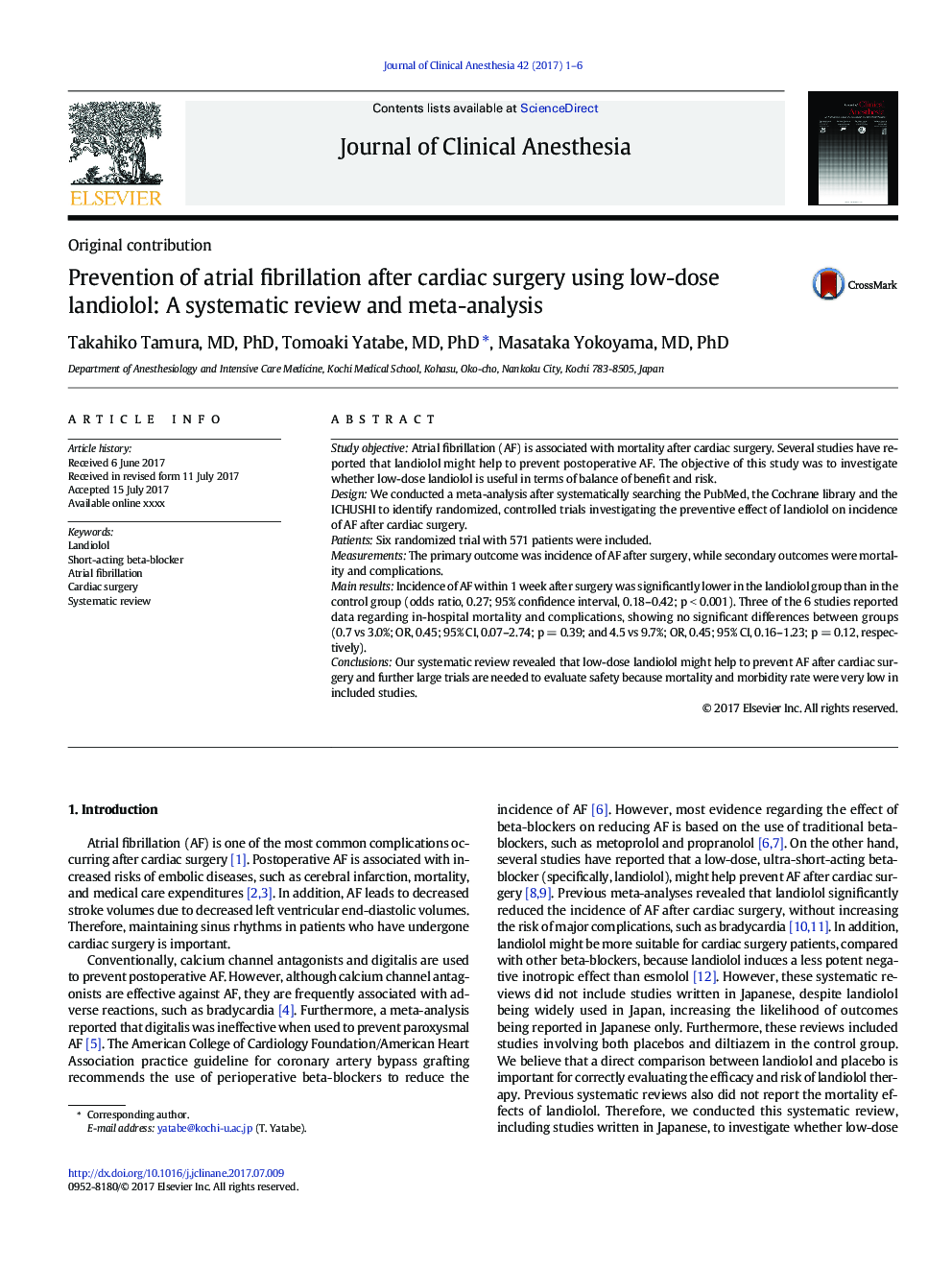 Prevention of atrial fibrillation after cardiac surgery using low-dose landiolol: A systematic review and meta-analysis