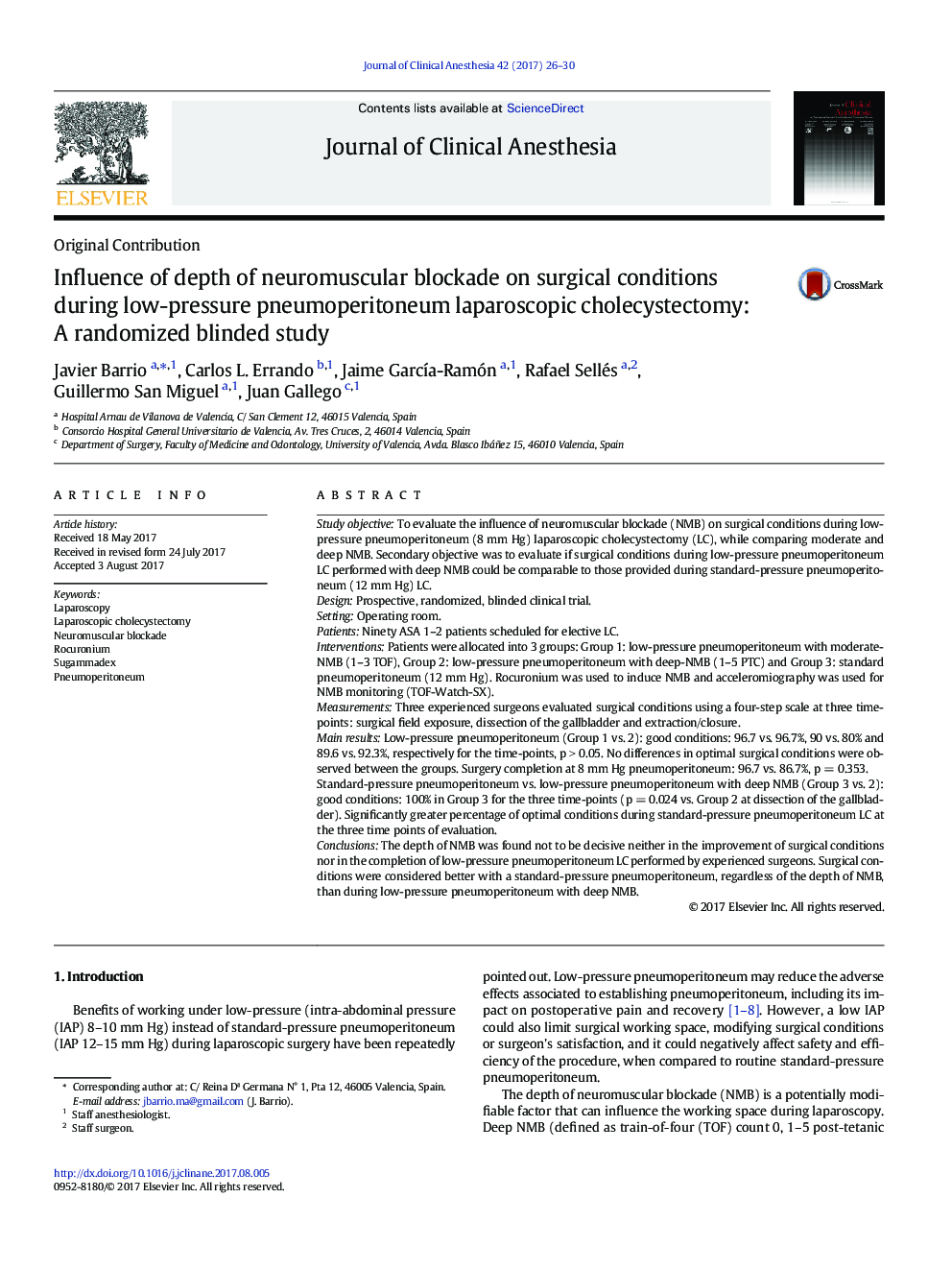 Influence of depth of neuromuscular blockade on surgical conditions during low-pressure pneumoperitoneum laparoscopic cholecystectomy: A randomized blinded study