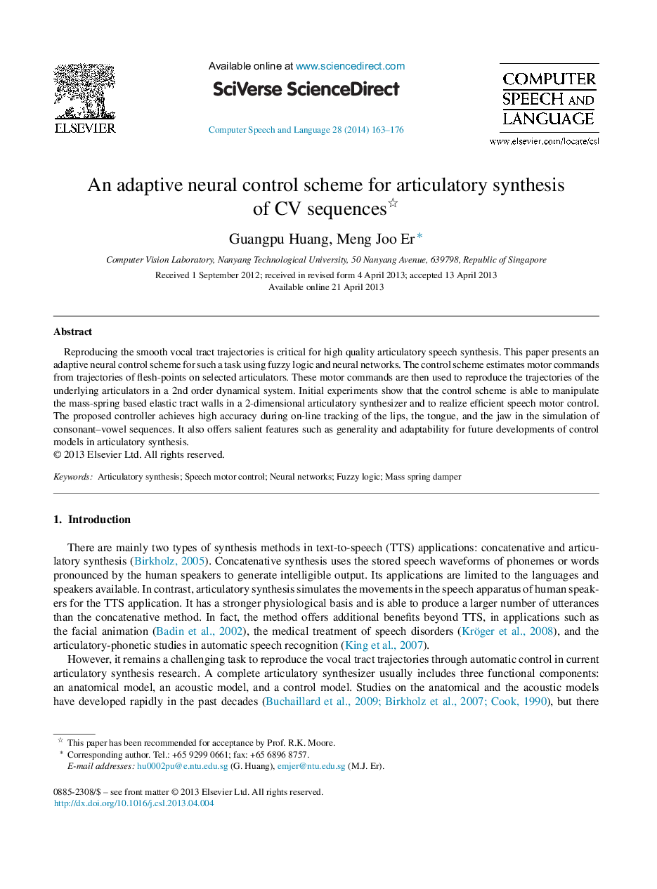 An adaptive neural control scheme for articulatory synthesis of CV sequences 