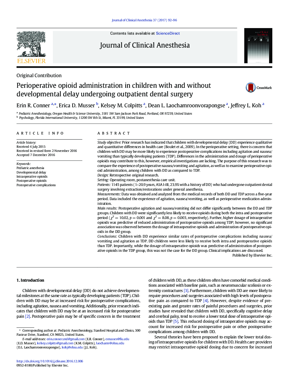 Perioperative opioid administration in children with and without developmental delay undergoing outpatient dental surgery
