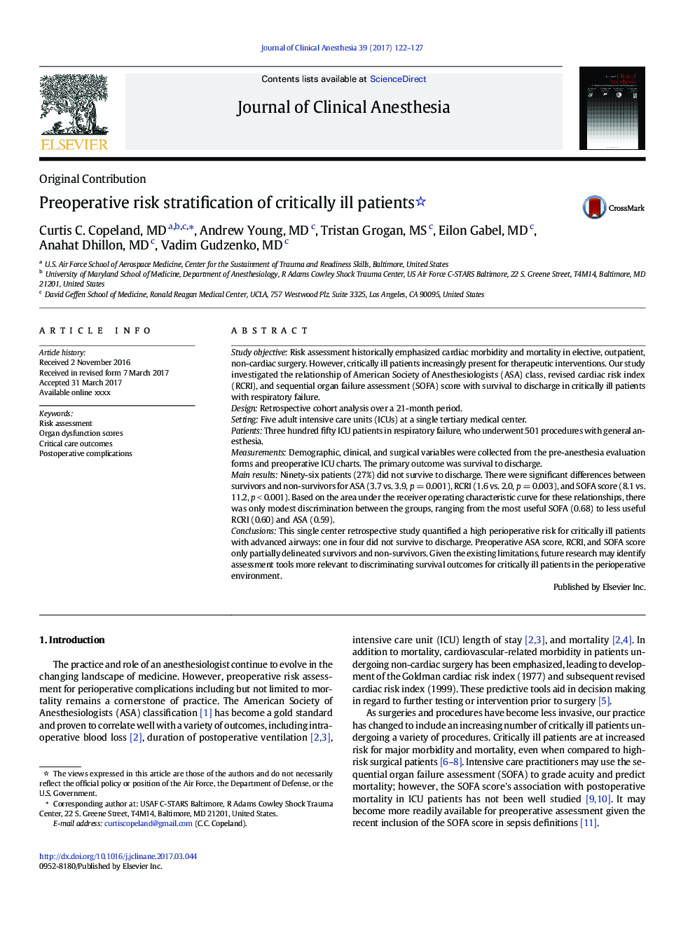 Preoperative risk stratification of critically ill patients