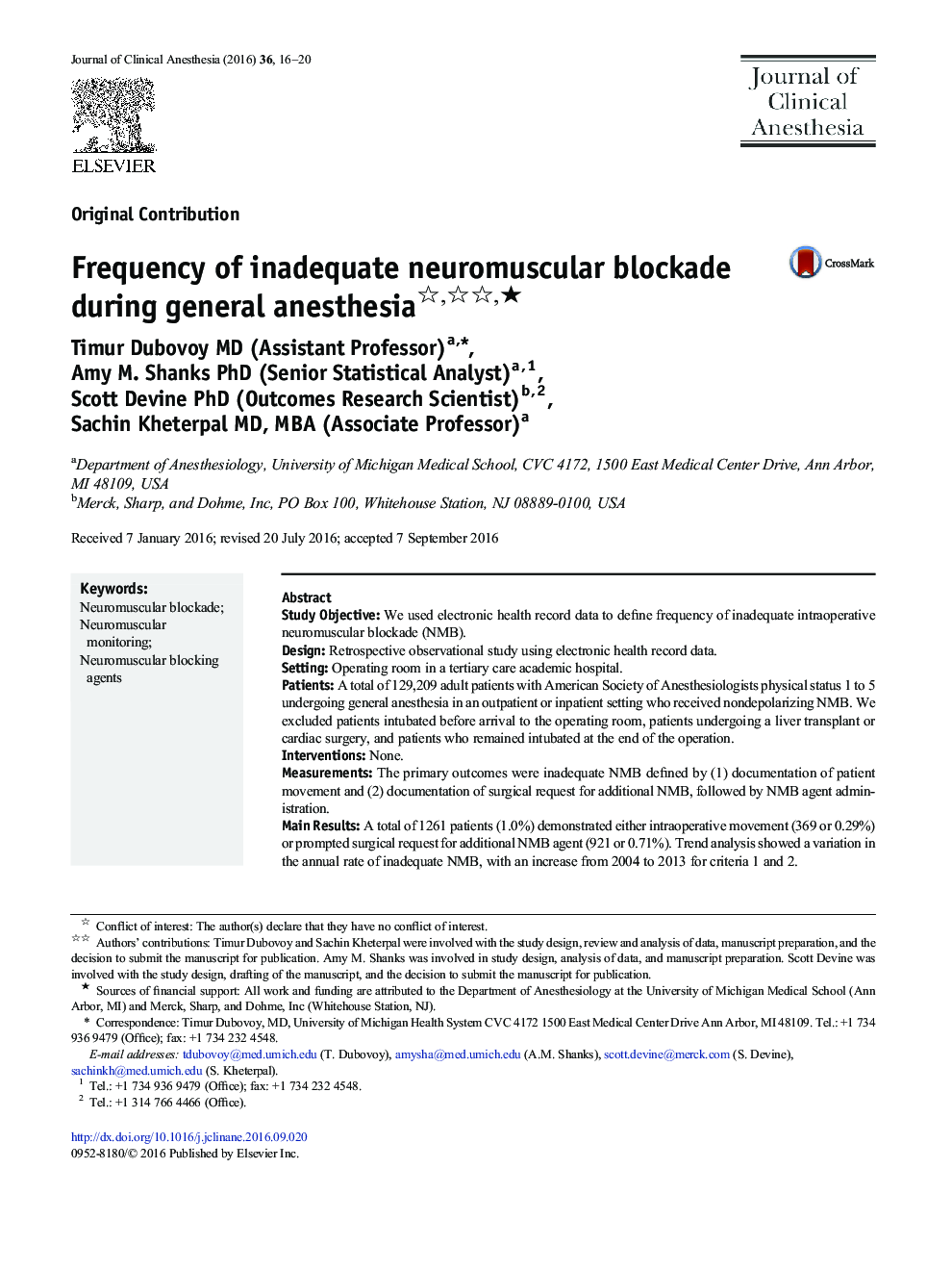Frequency of inadequate neuromuscular blockade during general anesthesia