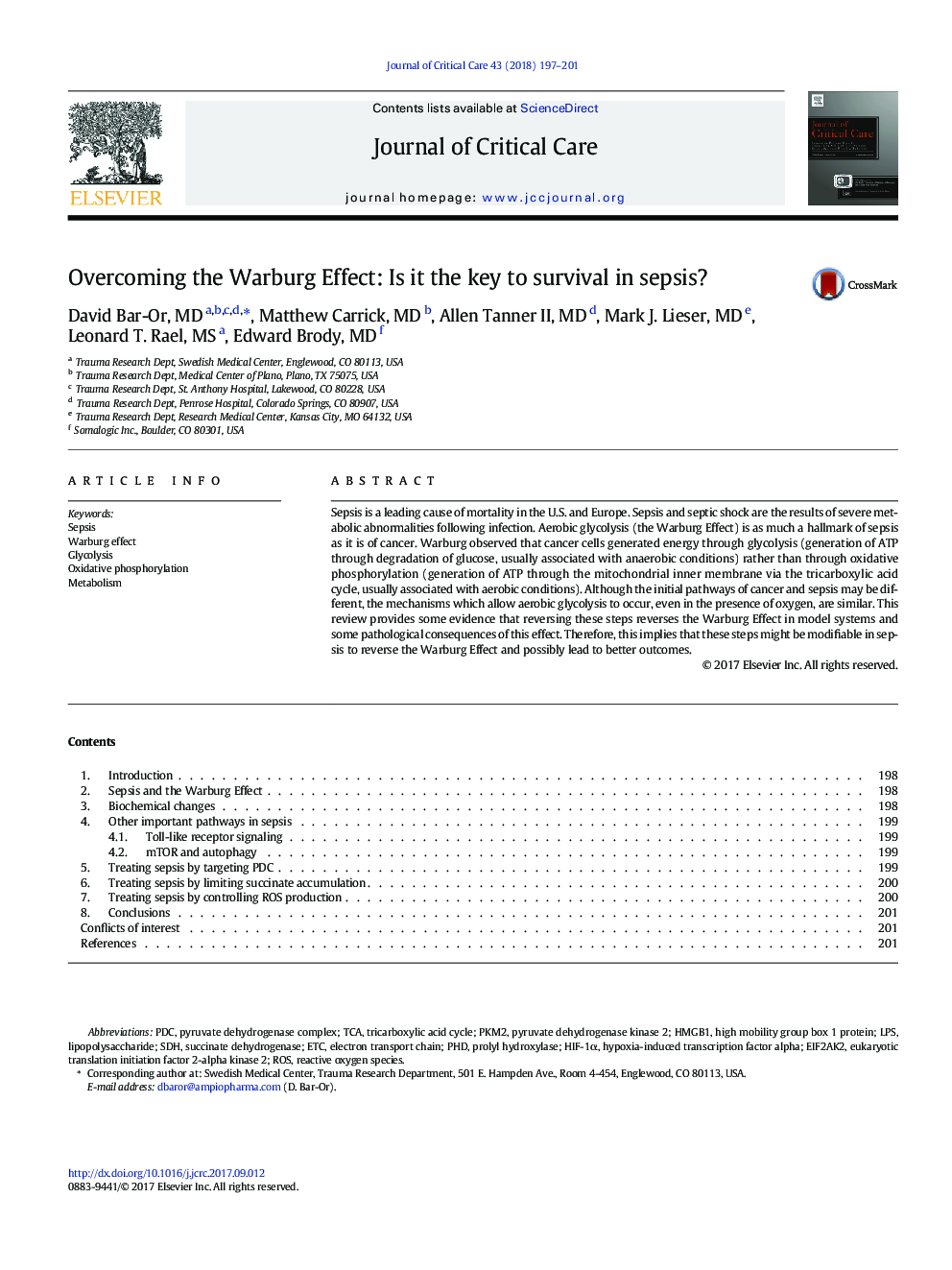 Overcoming the Warburg Effect: Is it the key to survival in sepsis?