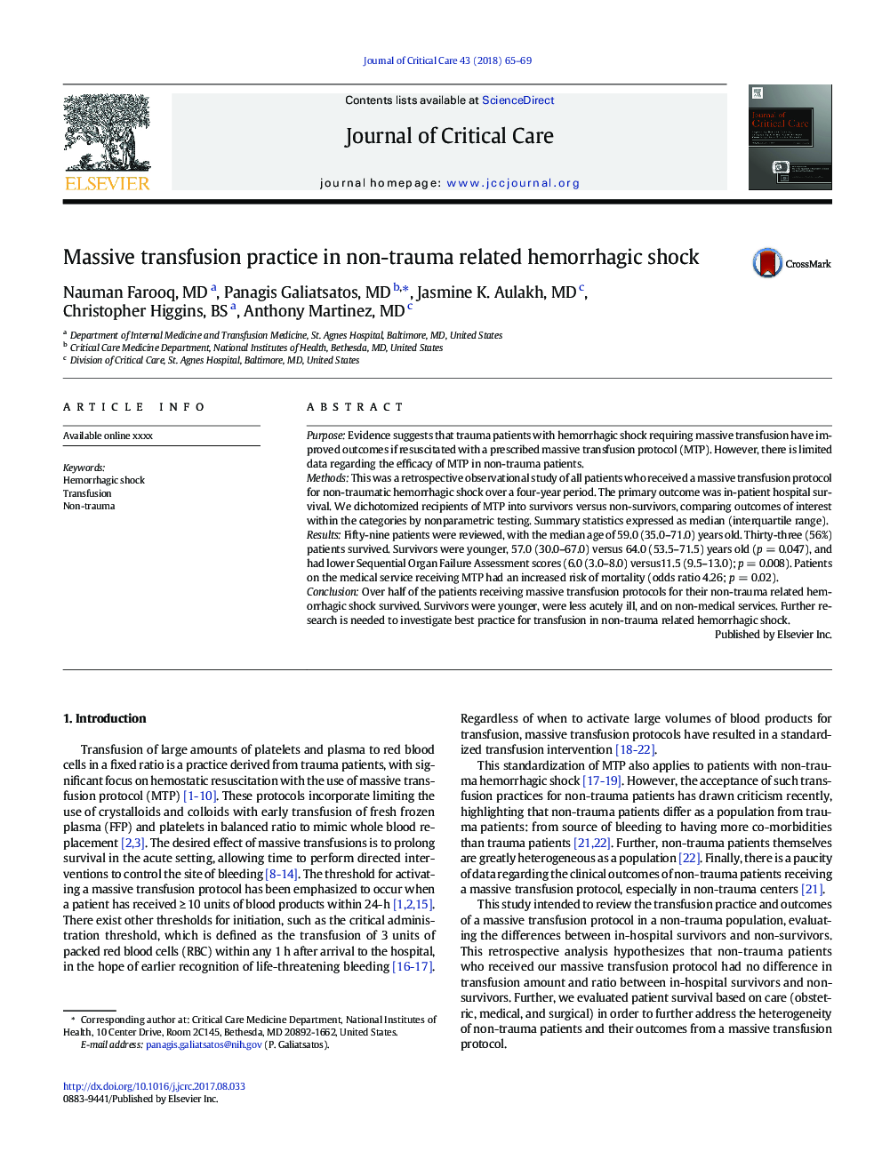 Massive transfusion practice in non-trauma related hemorrhagic shock