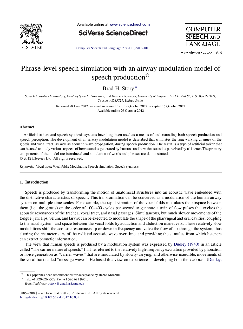 Phrase-level speech simulation with an airway modulation model of speech production 