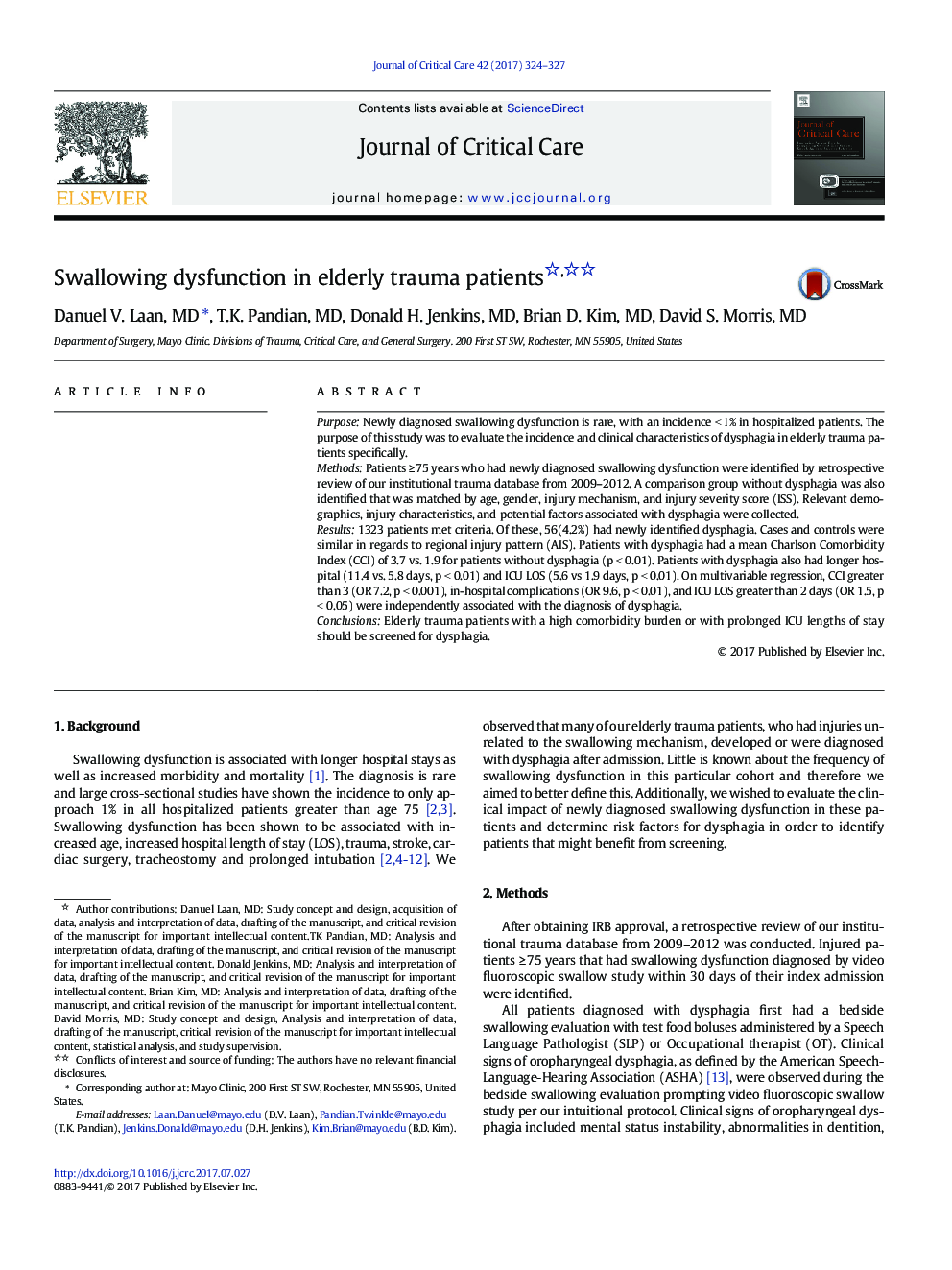 Swallowing dysfunction in elderly trauma patients