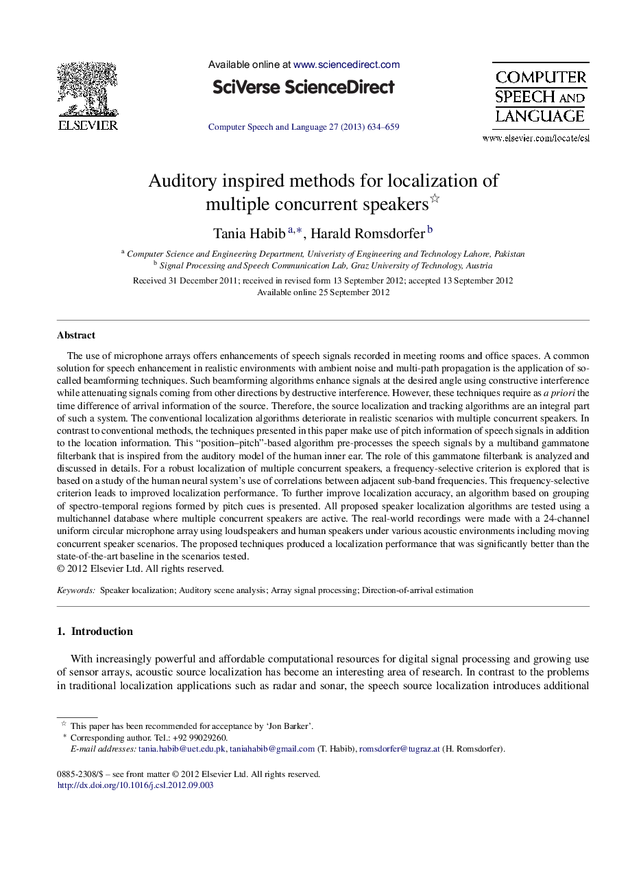 Auditory inspired methods for localization of multiple concurrent speakers 