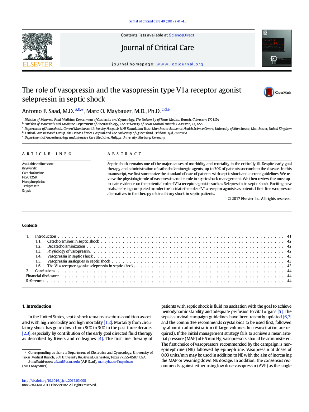 The role of vasopressin and the vasopressin type V1a receptor agonist selepressin in septic shock