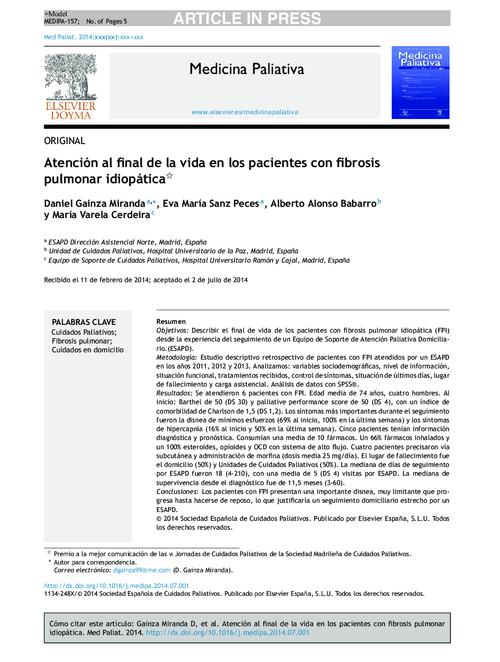 Atención al final de la vida en los pacientes con fibrosis pulmonar idiopática