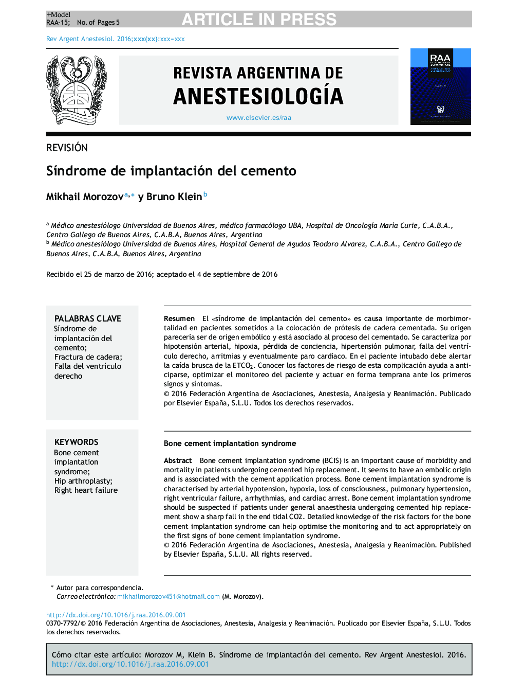 SÃ­ndrome de implantación del cemento