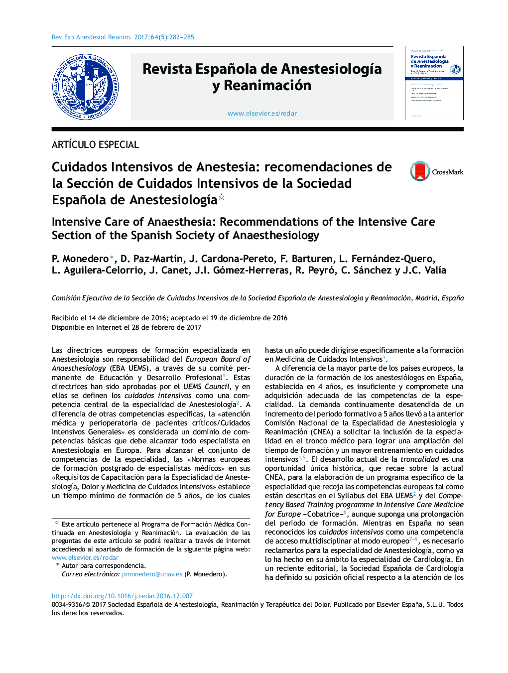 عکس صفحه اول مقاله: Cuidados Intensivos de Anestesia: recomendaciones de la Sección de Cuidados Intensivos de la Sociedad Española de AnestesiologÃa Cuidados Intensivos de Anestesia: recomendaciones de la Sección de Cuidados Intensivos de la Sociedad Española de AnestesiologÃa