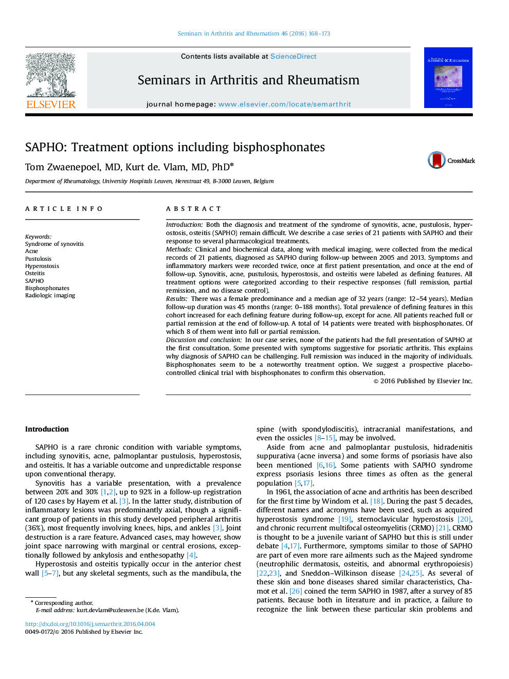 SAPHO: Treatment options including bisphosphonates