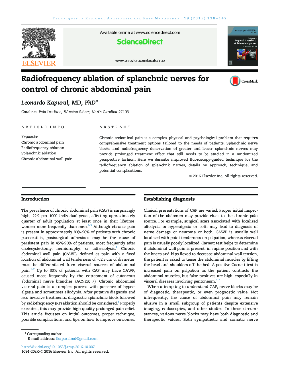 Radiofrequency ablation of splanchnic nerves for control of chronic abdominal pain