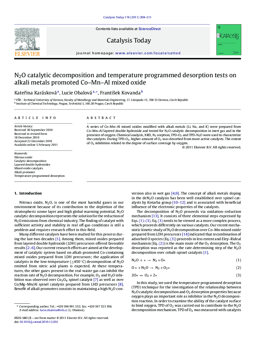 N2O catalytic decomposition and temperature programmed desorption tests on alkali metals promoted Co–Mn–Al mixed oxide