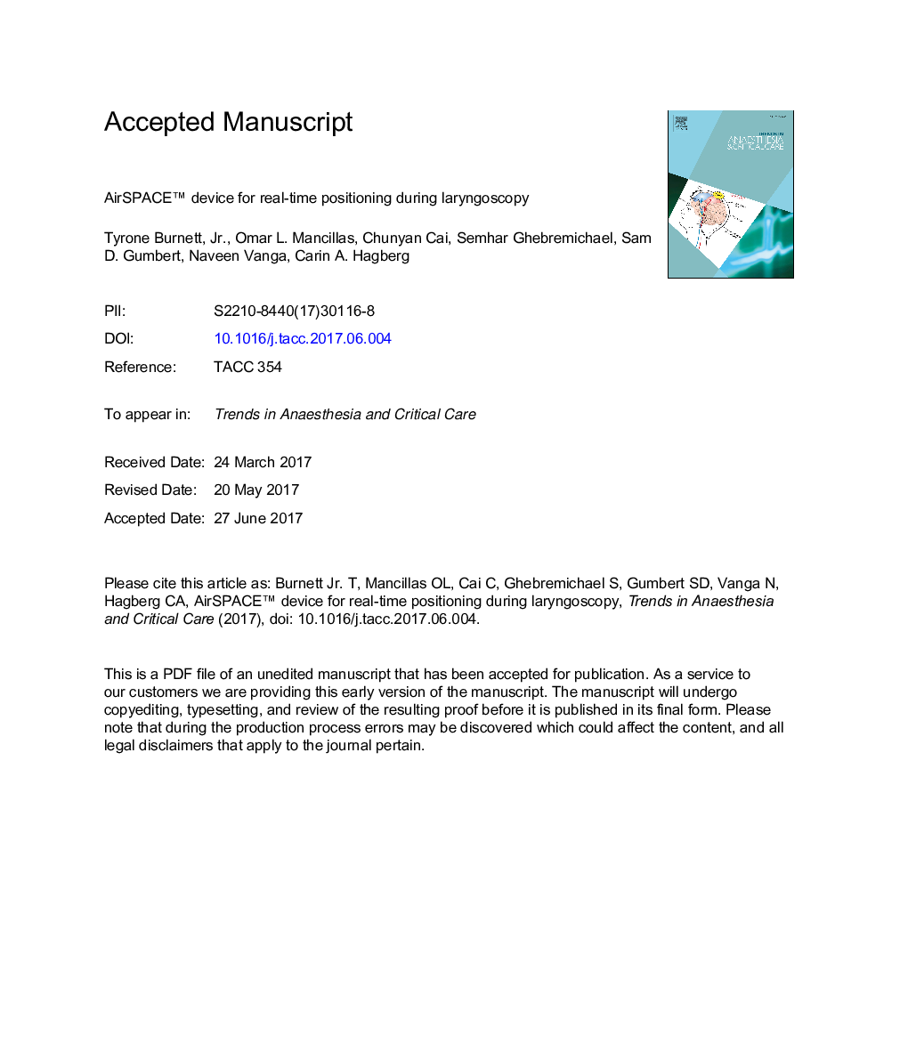 AirSPACEâ¢ device for real-time positioning during laryngoscopy