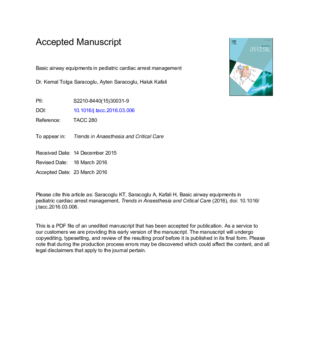 Basic airway equipments in pediatric cardiac arrest management