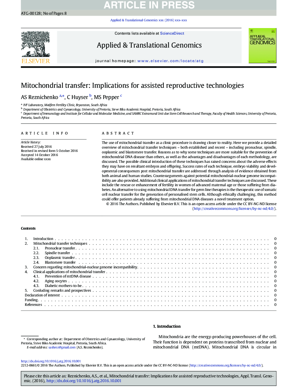 Mitochondrial transfer: Implications for assisted reproductive technologies