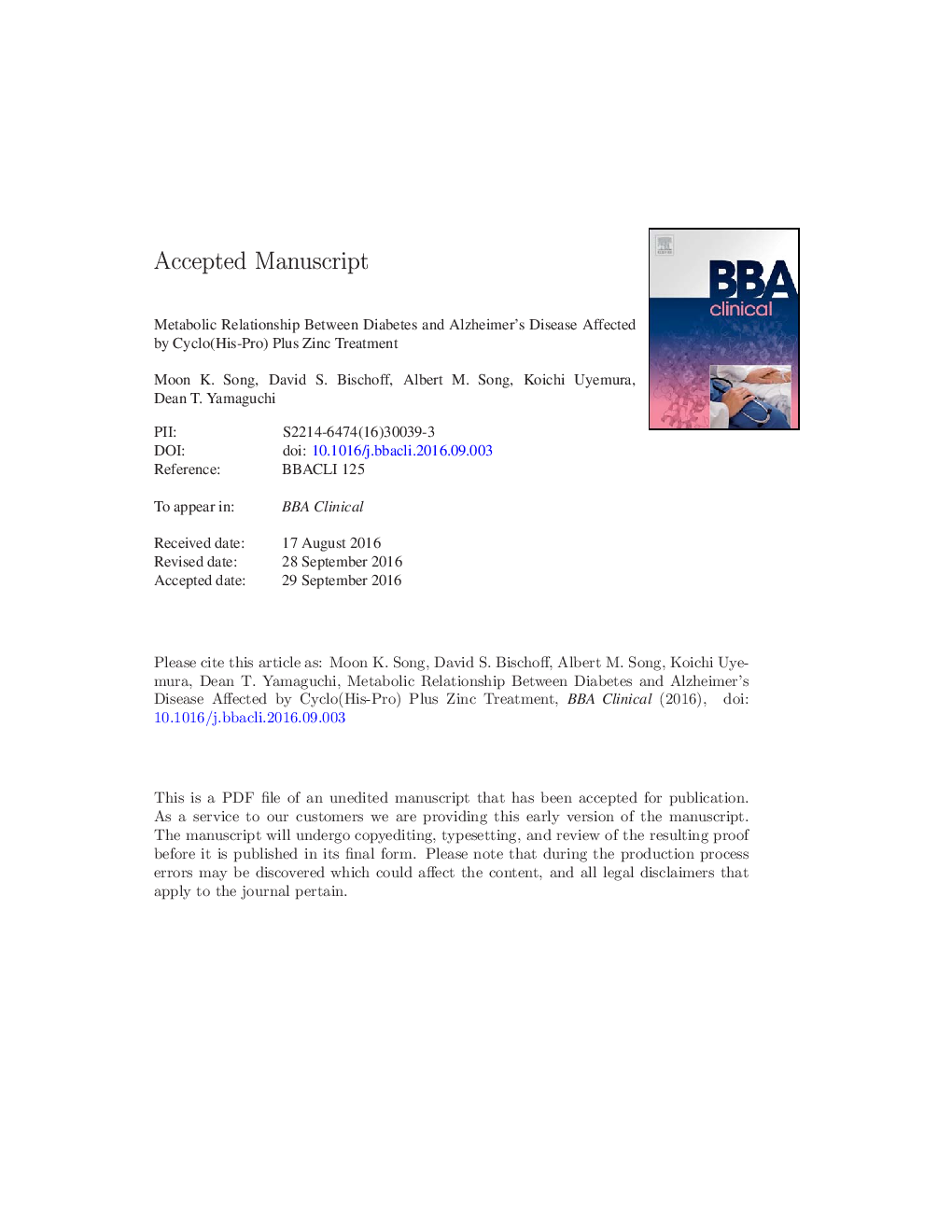 Metabolic relationship between diabetes and Alzheimer's Disease affected by Cyclo(His-Pro) plus zinc treatment