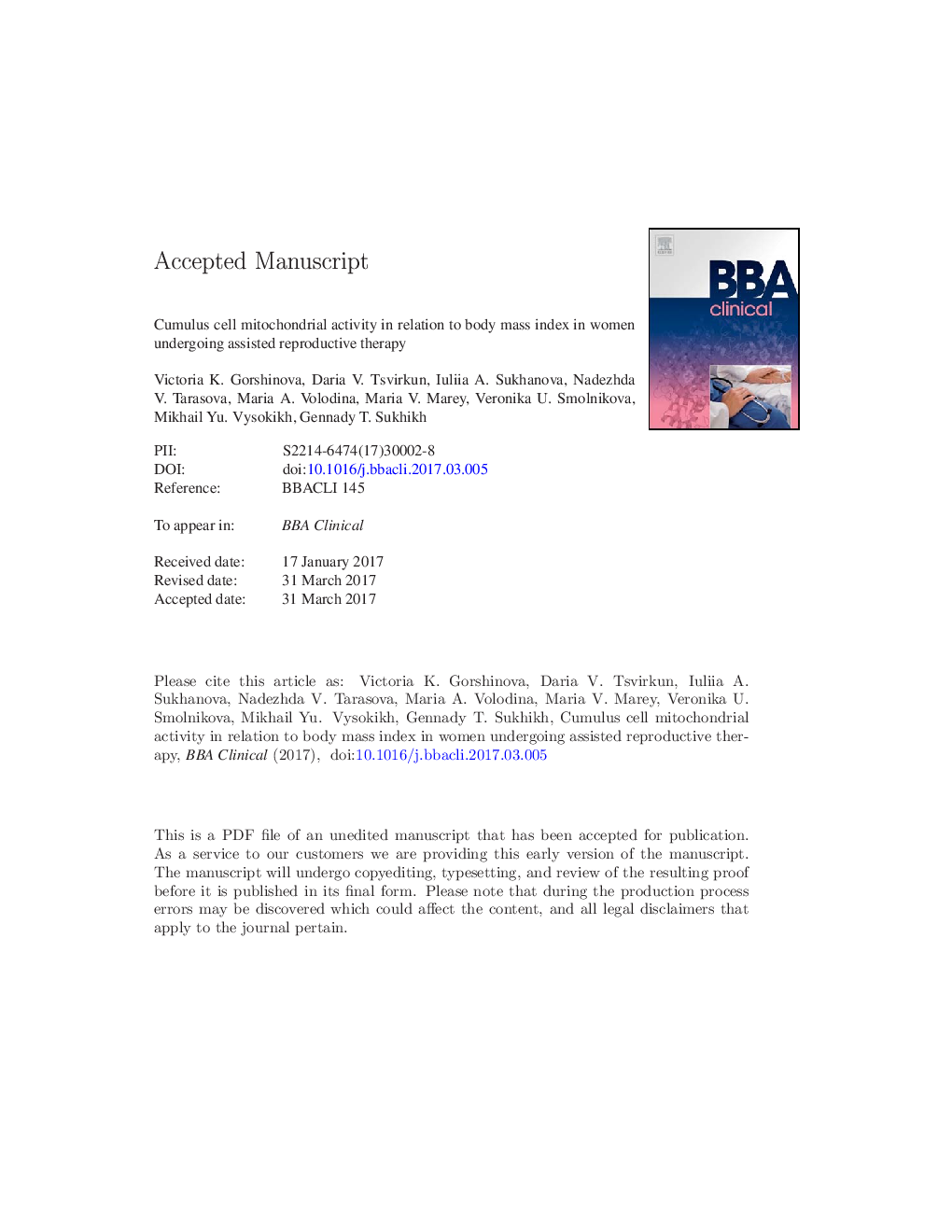 Cumulus cell mitochondrial activity in relation to body mass index in women undergoing assisted reproductive therapy