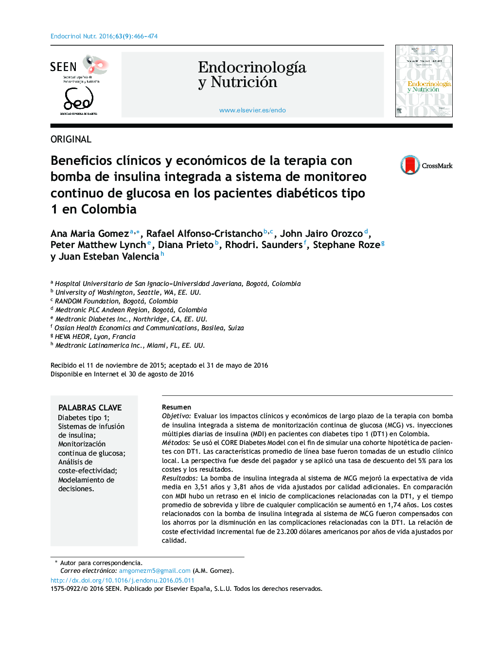 Beneficios clÃ­nicos y económicos de la terapia con bomba de insulina integrada a sistema de monitoreo continuo de glucosa en los pacientes diabéticos tipo 1 en Colombia