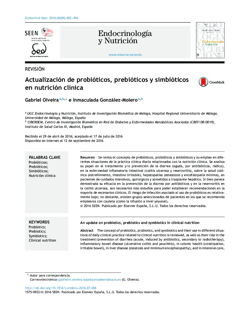 Actualización de probióticos, prebióticos y simbióticos en nutrición clÃ­nica