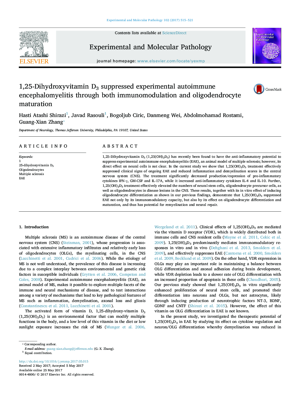 1,25-Dihydroxyvitamin D3 suppressed experimental autoimmune encephalomyelitis through both immunomodulation and oligodendrocyte maturation