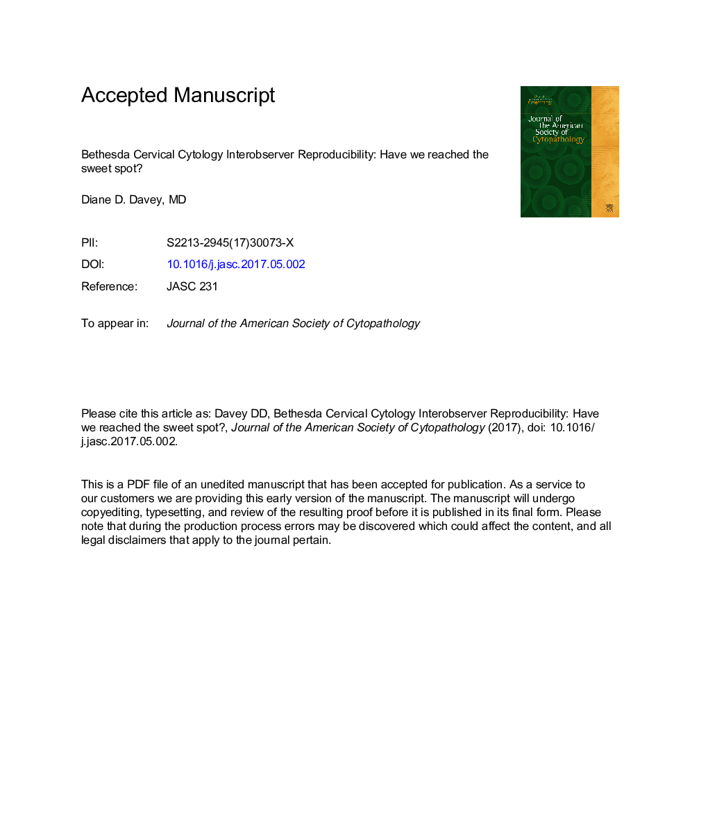 Bethesda cervical cytology interobserver reproducibility: have we reached the sweet spot?