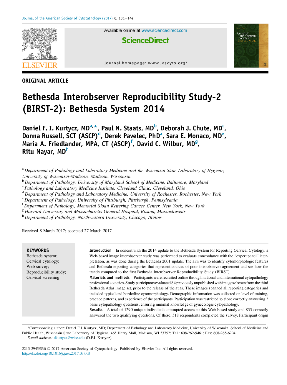 Bethesda Interobserver Reproducibility Study-2 (BIRST-2): Bethesda System 2014